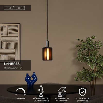 Lucide LAMBRES - Pendelleuchten - Ø 15 cm - 1xE27 - Schwarz